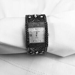 Silver pewter look bracelet watch rhinestones